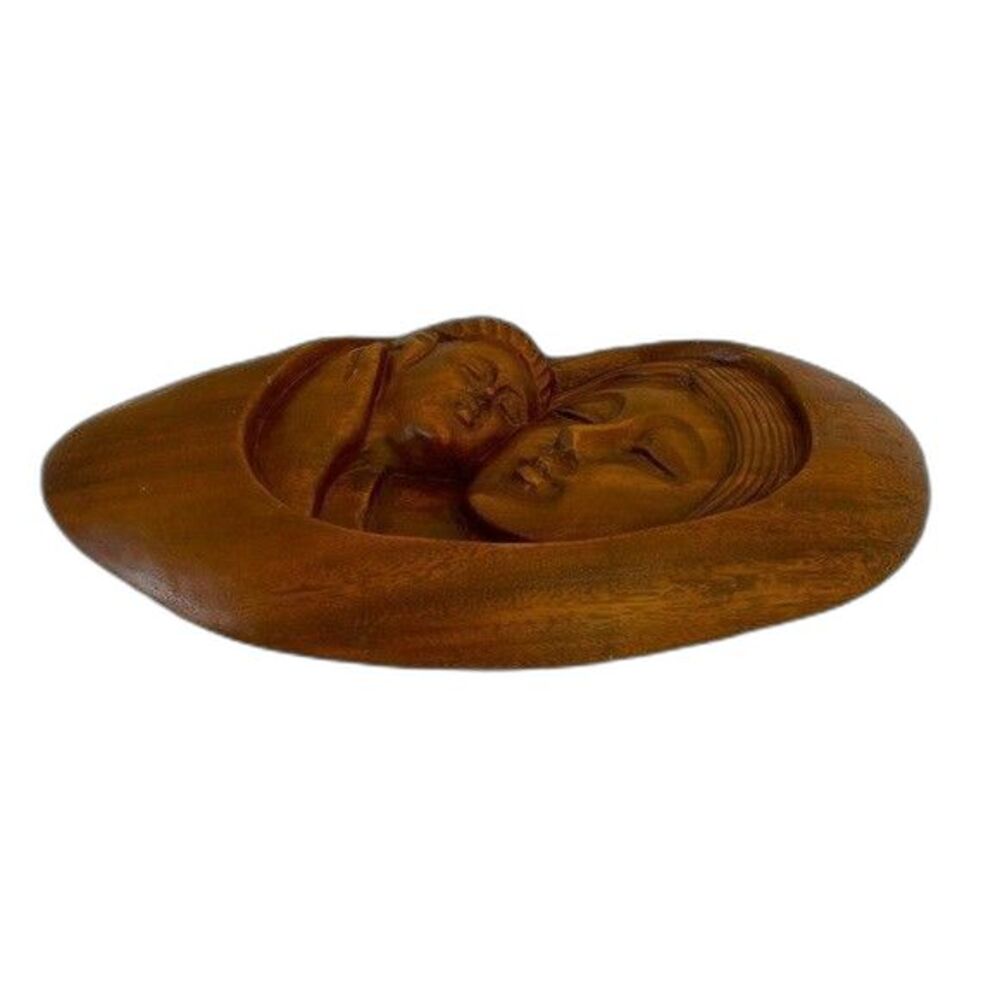 Vtg Folk Art Hand Carved Wood Mother & Child Sculpture 13.5" Wall or Table - Picture 3 of 3